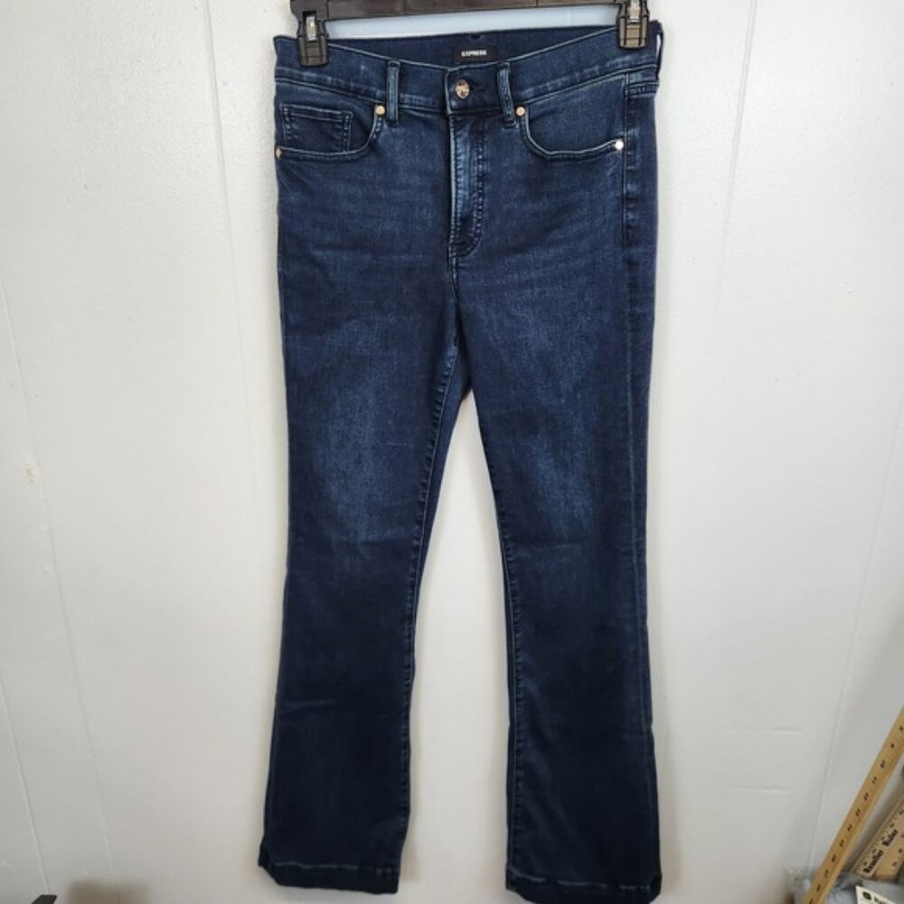 Express Jeans Womens 8 Long Blue Bootcut Mid Rise Stretch Denim Dark Wash 8L